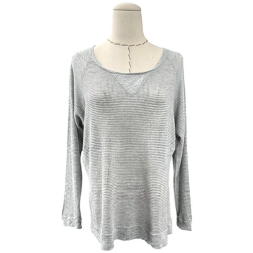 True Religion Striped Long Sleeve V Neck Pullover Top Women Small Gray
